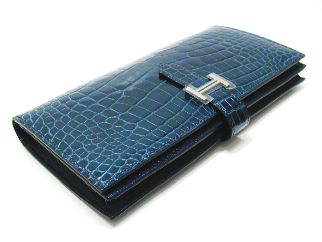 HERMES 新品ベアンスフレ（二つ折り長財布）アリゲーター/ブルーロイ（金具：シルバー）2106800014839 