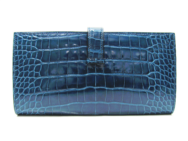 HERMES 新品ベアンスフレ（二つ折り長財布）アリゲーター/ブルーロイ（金具：シルバー）2106800014839 