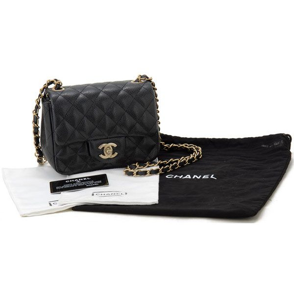 CHANEL シャネル ミニマトラッセ チェーンショルダーバッグ キャビアスキン ブラック ゴールド金具 A35200