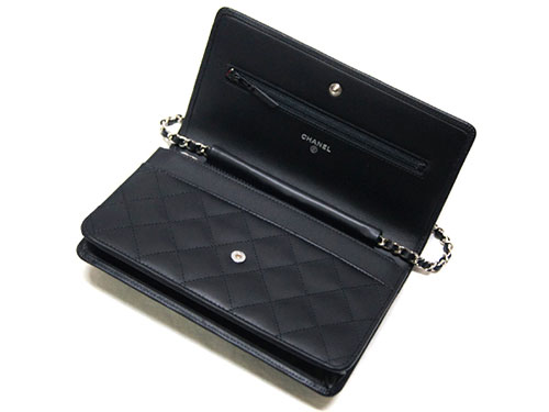 シャネル財布 チェーンウォレット ストラップ付き長財布 CC ココ カンボンライン ブラック A46646-Y03880-C2054