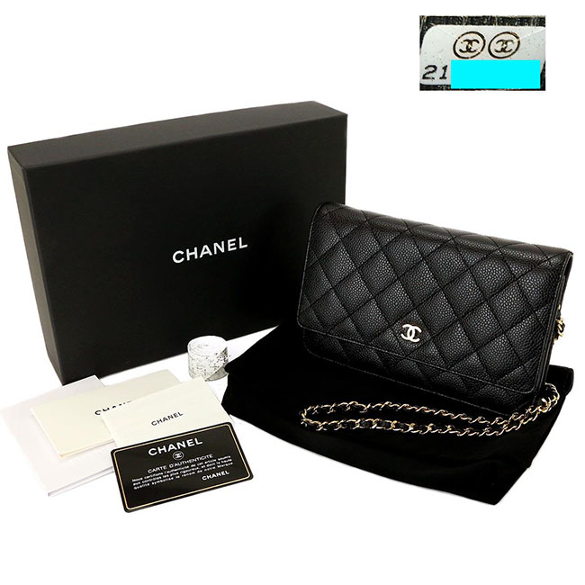 シャネル CHANEL マトラッセ チェーン ウォレット 長財布 キャビアスキン ブラック A33814