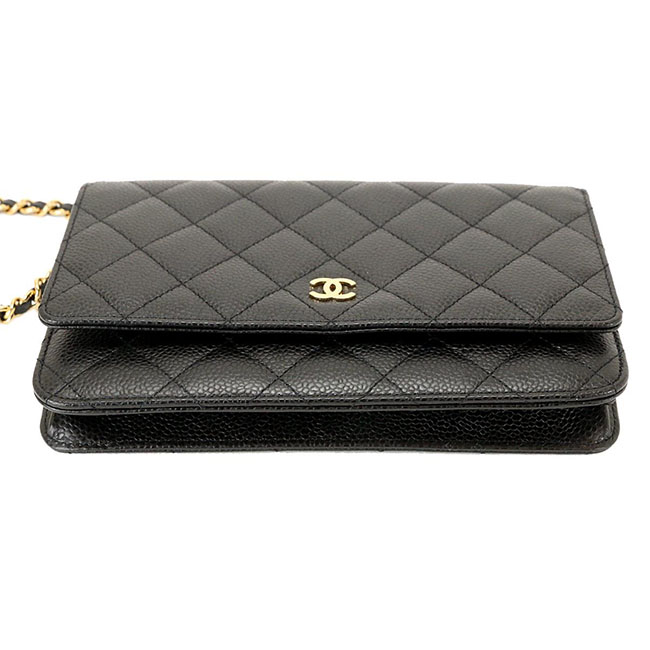 シャネル CHANEL マトラッセ チェーン ウォレット 長財布 キャビアスキン ブラック A33814