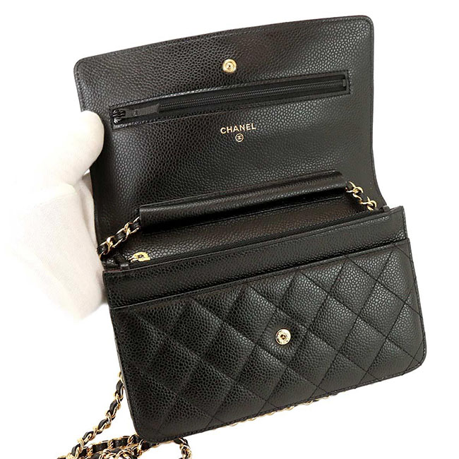 シャネル CHANEL マトラッセ チェーン ウォレット 長財布 キャビアスキン ブラック A33814
