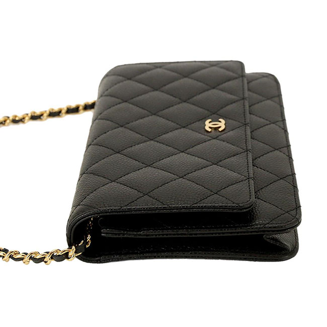 シャネル CHANEL マトラッセ チェーン ウォレット 長財布 キャビアスキン ブラック A33814