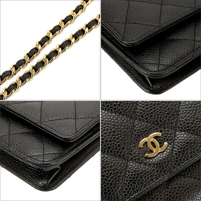 シャネル CHANEL マトラッセ チェーン ウォレット 長財布 キャビアスキン ブラック A33814