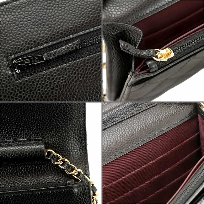 シャネル CHANEL マトラッセ チェーン ウォレット 長財布 キャビアスキン ブラック A33814