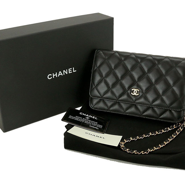 シャネル CHANEL マトラッセ チェーン ウォレット 財布 ブラック レザー A33814