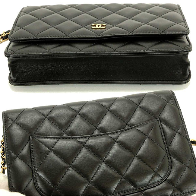 シャネル CHANEL マトラッセ チェーン ウォレット 財布 ブラック レザー A33814