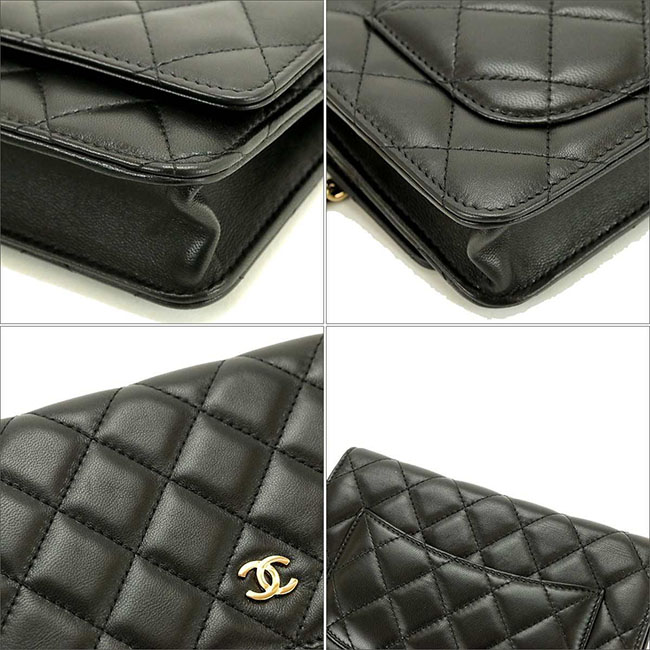 シャネル CHANEL マトラッセ チェーン ウォレット 財布 ブラック レザー A33814