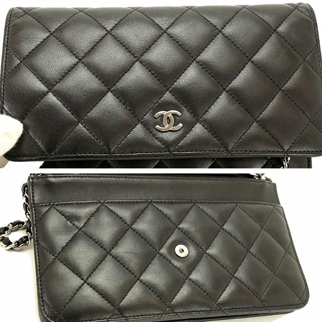 シャネル CHANEL タイムレスクラシック チェーン ウォレット 長財布 ブラック レザー A33814