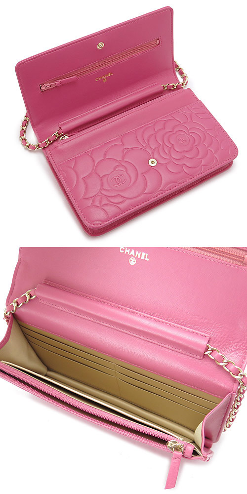 シャネルスーパーブランド チェーンウォレット/長財布 CHANEL シャネル 財布 カメリア 型押しレザー ピンク A47421