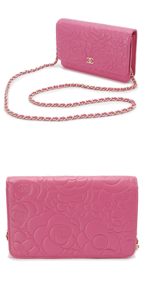 シャネルスーパーブランド チェーンウォレット/長財布 CHANEL シャネル 財布 カメリア 型押しレザー ピンク A47421