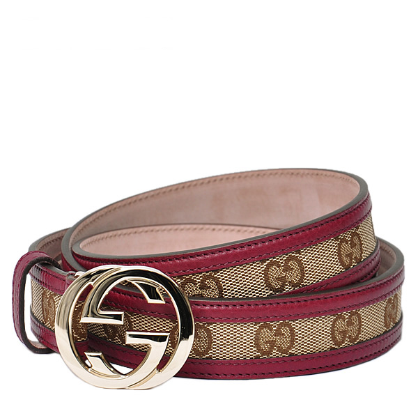 GUCCI グッチ インターロッキングGバックル GG柄×レザートリム ベルト ローズピンク 114874 F40IR 1476