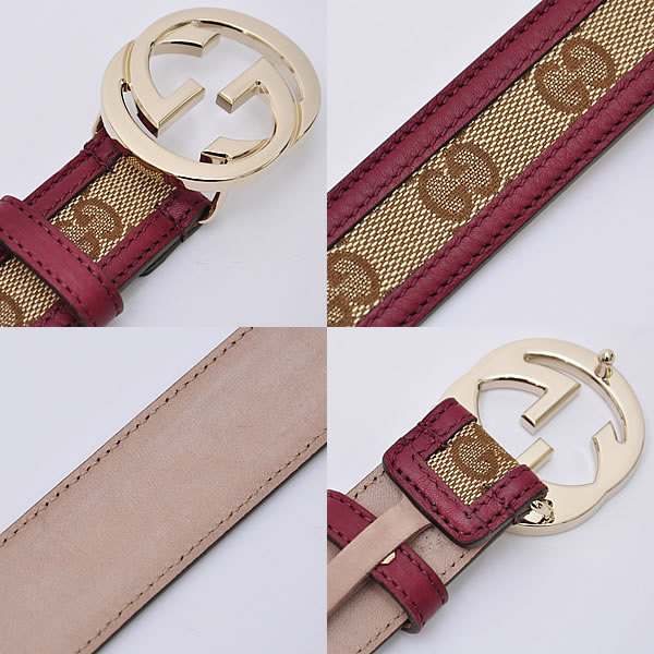 GUCCI グッチ インターロッキングGバックル GG柄×レザートリム ベルト ローズピンク 114874 F40IR 1476