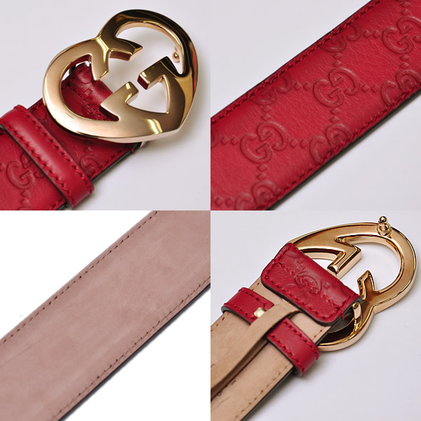 GUCCI グッチ ハートシェープインターロッキング Gバックル グッチシマ ベルト ディープレッド 245856 AA61G 6236