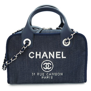 シャネル ハンドバッグ CHANEL チェーンショルダーバッグ/ボウリングバッグ ドーヴィル ココマーク デニム ネイビー A92749 Y10472 2A183