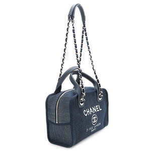 シャネル ハンドバッグ CHANEL チェーンショルダーバッグ/ボウリングバッグ ドーヴィル ココマーク デニム ネイビー A92749 Y10472 2A183