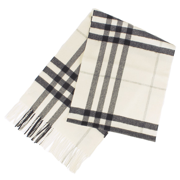 バーバリーマフラー BURBERRY カシミアマフラー GIANT ICON ナチュラルホワイトチェック 3994123 168:CS 1030B NATURAL WHITE CHK 