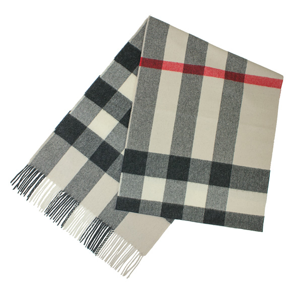 バーバリー BURBERRY カシミアマフラー ストーンチェック MU HALF MEGA CHECK 3994138 CS 2501B STONE