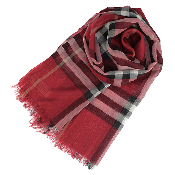 バーバリー BURBERRY ストール シルク混ストール GAUZE GIANT CHK パレードレッドチェック 3954620 CHK:AALKT 6045B PARADE RED CHECK