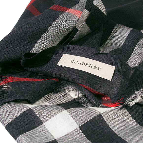バーバリー BURBERRY シルク混ストール GAUZE GIANT CHK ネイビーチェック 3995485 4100B NAVY CHECK