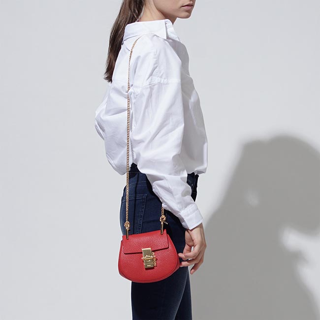 クロエ Chloe ショルダーバッグ DREW ドリュー LEATHER PLAID RED レッド系 3s1038 944 b5m レディース