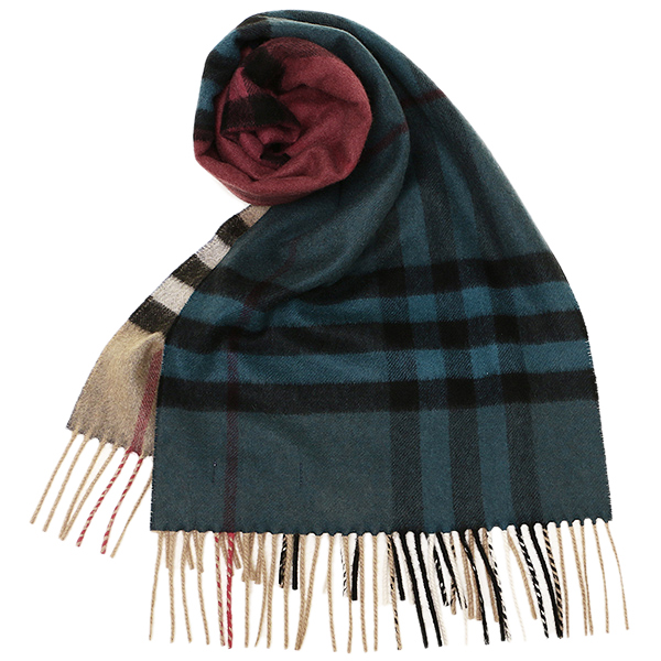 バーバリー&nbsp; マフラー BURBERRY 3978227 4402B CASHMERE OVERPRINT カシミア100％ 30cm×168cm TEAL/CAMEL