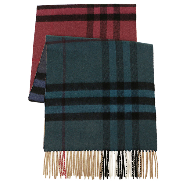 バーバリー&nbsp; マフラー BURBERRY 3978227 4402B CASHMERE OVERPRINT カシミア100％ 30cm×168cm TEAL/CAMEL