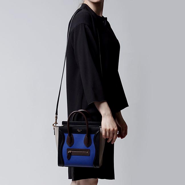 セリーヌCELINE/ ハンドバッグ(2WAY仕様)/LUGGAGE/ラゲージ ナノショッパー LEATHER /Indigo ブルー系 レディース16824 3zsc 07in