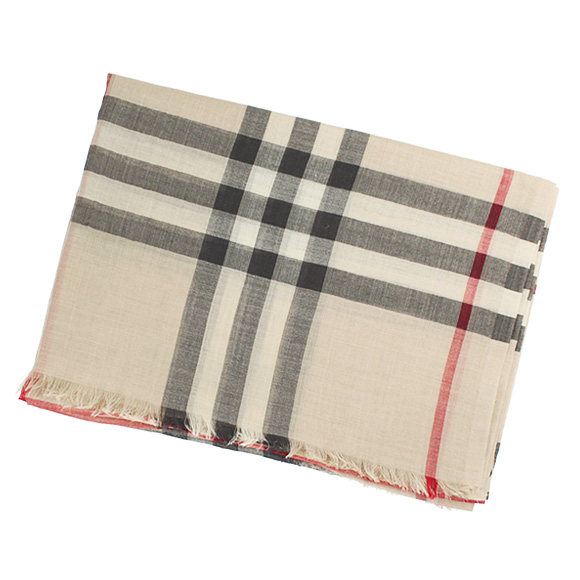 バーバリー  BURBERRY シルク混ストール ベージュ チェック MU GAUZE GIANT CHK 3962863AALKT 2501B STONE CHECK 