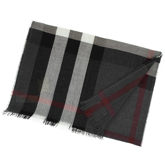 バーバリー  BURBERRY ストール カシミア混ストール チャコールグレーチェック MU TONAL LTW CK 4000328 S:AARVP 0260B CHARCOAL