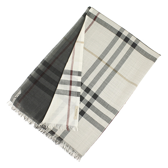 バーバリー  BURBERRY ストール シルク混ストールアイボリーチェック（グラデーション） MU OMB GAUZE GI CHK 3945739 1001B IVORY CHECK