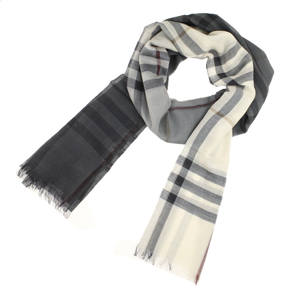 バーバリー  BURBERRY ストール シルク混ストールアイボリーチェック（グラデーション） MU OMB GAUZE GI CHK 3945739 1001B IVORY CHECK