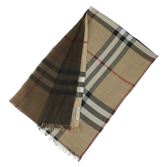 バーバリー  BURBERRY ストール シルク混ストールキャメルチェック（グラデーション） MU OMB GAUZE GI CHK 3943706 AALKT 2310C CAMEL CHECK
