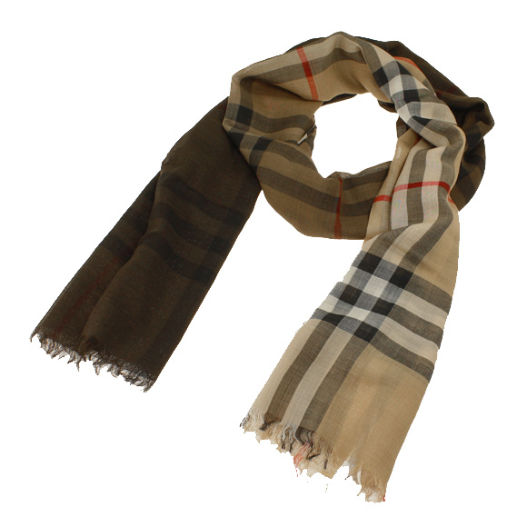 バーバリー  BURBERRY ストール シルク混ストールキャメルチェック（グラデーション） MU OMB GAUZE GI CHK 3943706 AALKT 2310C CAMEL CHECK