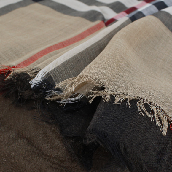 バーバリー  BURBERRY ストール シルク混ストールキャメルチェック（グラデーション） MU OMB GAUZE GI CHK 3943706 AALKT 2310C CAMEL CHECK
