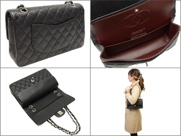 シャネル バッグ CHANEL BAG Wフラップ チェーンショルダーバッグ ブラック キャビアスキン a01112y01588-c3906
