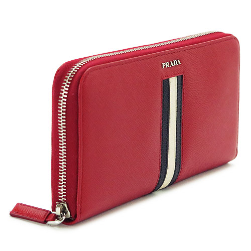 プラダ 長財布 PRADA 2ML317 2AJS F0C9F/SAF RIGHE FUOCO+NERO 財布 ラウンドファスナー サフィアーノ 型押しレザー フォーコ×BK
