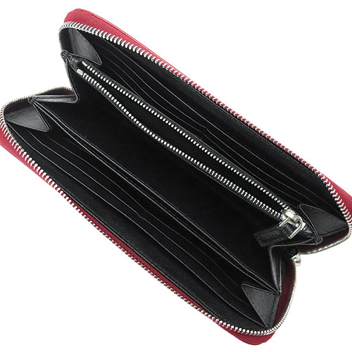プラダ 長財布 PRADA 2ML317 2AJS F0C9F/SAF RIGHE FUOCO+NERO 財布 ラウンドファスナー サフィアーノ 型押しレザー フォーコ×BK