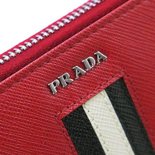 プラダ 長財布 PRADA 2ML317 2AJS F0C9F/SAF RIGHE FUOCO+NERO 財布 ラウンドファスナー サフィアーノ 型押しレザー フォーコ×BK