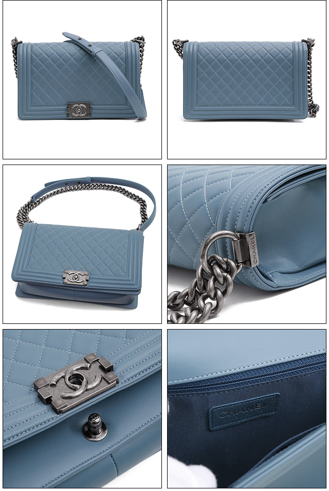 CHANEL ボーイシャネル・マトラッセ・ラムスキン・斜め掛けラージチェーンショルダーバッグ・SILVER金具(ライトブルー) A92193 Y04638 2A828