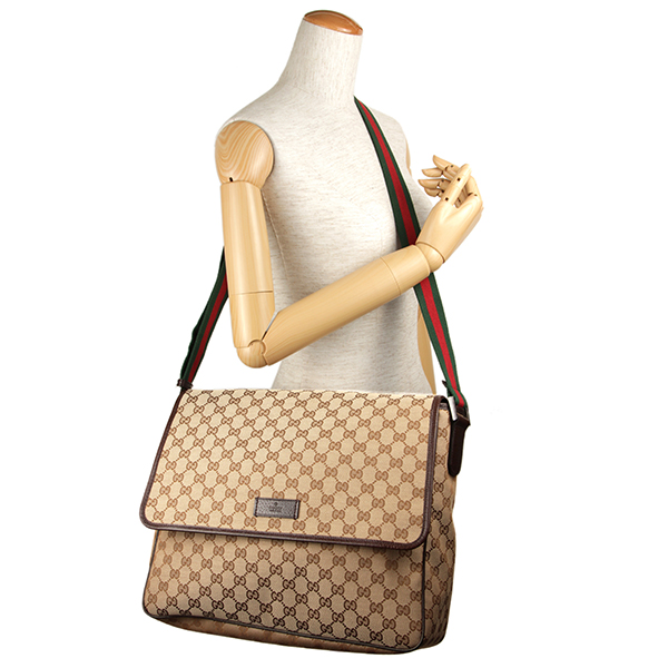 グッチ ショルダーバッグ GUCCI 233052 F4F5R 9791 バッグ GGキャンバス ユニセックス ベージュ/ダークブラウン GGパターン ロゴ ウェビング メンズ エレガント