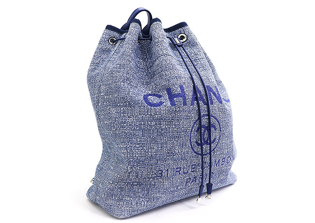 CHANELバックパック (シャネル) ドーヴィル ココマーク ブルー系×シルバー金具 ツイード レザー A93787 レディース