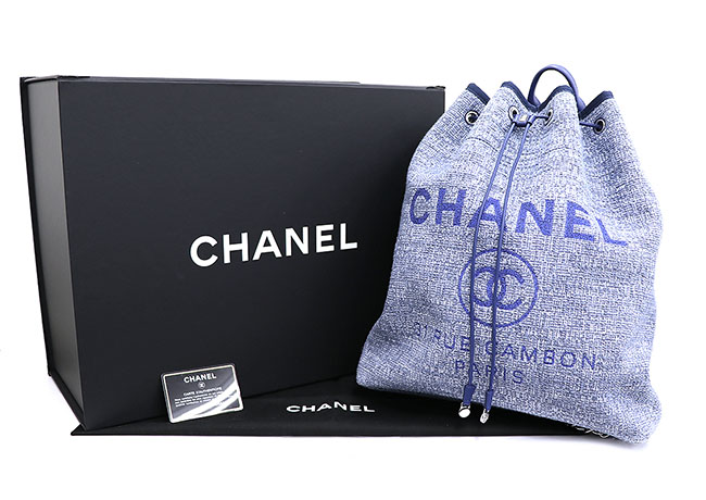 CHANELバックパック (シャネル) ドーヴィル ココマーク ブルー系×シルバー金具 ツイード レザー A93787 レディース
