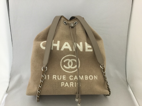 CHANEL シャネル ドーヴィル A93787 キャンパス×レザー ベージュ リュック　バックパック　ベージュ