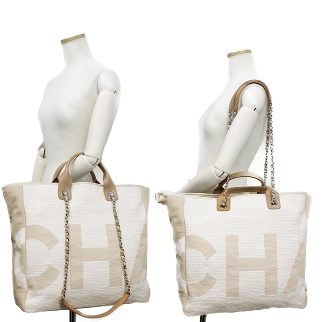 シャネル ラージ ショッピングバッグ 2WAY ホワイト×ベージュ A57161 Y83399