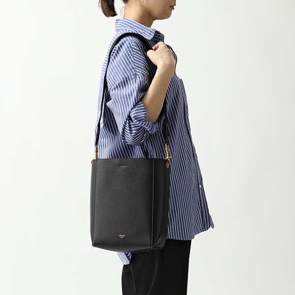 CELINE 189303AH4.38NO SMALL SEAU SANGLE サングル バケット スモール レザー ショルダー トートバッグ Black レディース 