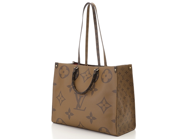 LOUIS VUITTON オンザゴーGM ジャイアントモノグラム トートバッグ PVC レザー 茶 2WAY M44576