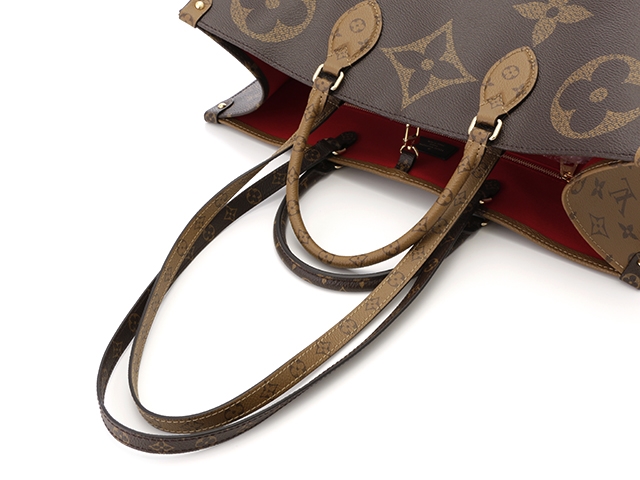 LOUIS VUITTON オンザゴーGM ジャイアントモノグラム トートバッグ PVC レザー 茶 2WAY M44576