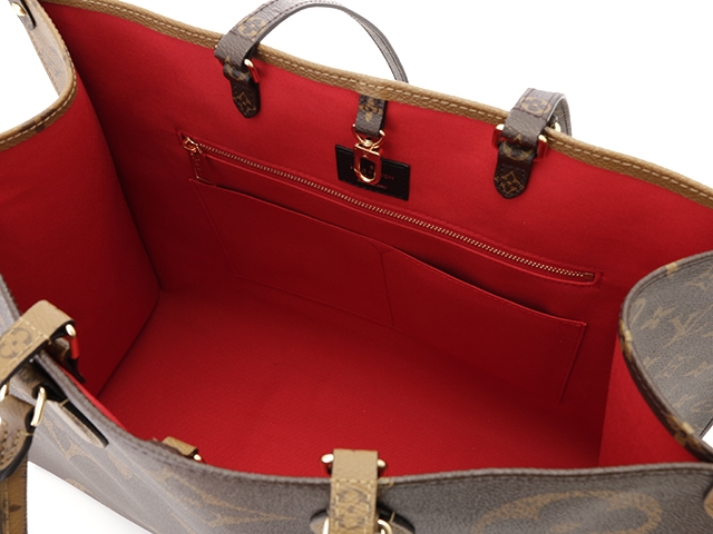 LOUIS VUITTON オンザゴーGM ジャイアントモノグラム トートバッグ PVC レザー 茶 2WAY M44576
